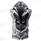 Black Cat Face With Floral Elements. SDN-1054 Zip Sleeveless Hoodie