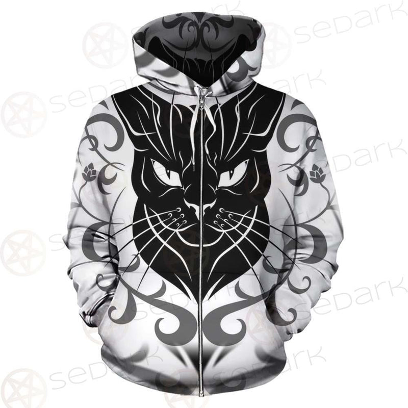 Black Cat Face With Floral Elements. SDN-1054 Hoodie & Zip-up Hoodie
