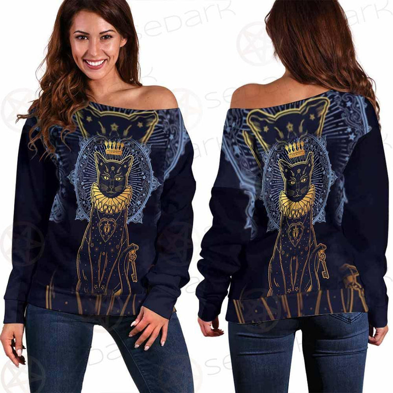 Black Cat Silhouette Portrait SDN-1056 Off Shoulder Sweaters
