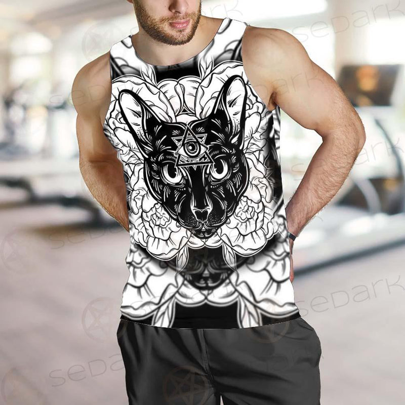 Ustration Of Cat With Flowers SDN-1057 Men Tank-tops