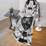 Ustration Of Cat With Flowers SDN-1057 Sleeved Blanket