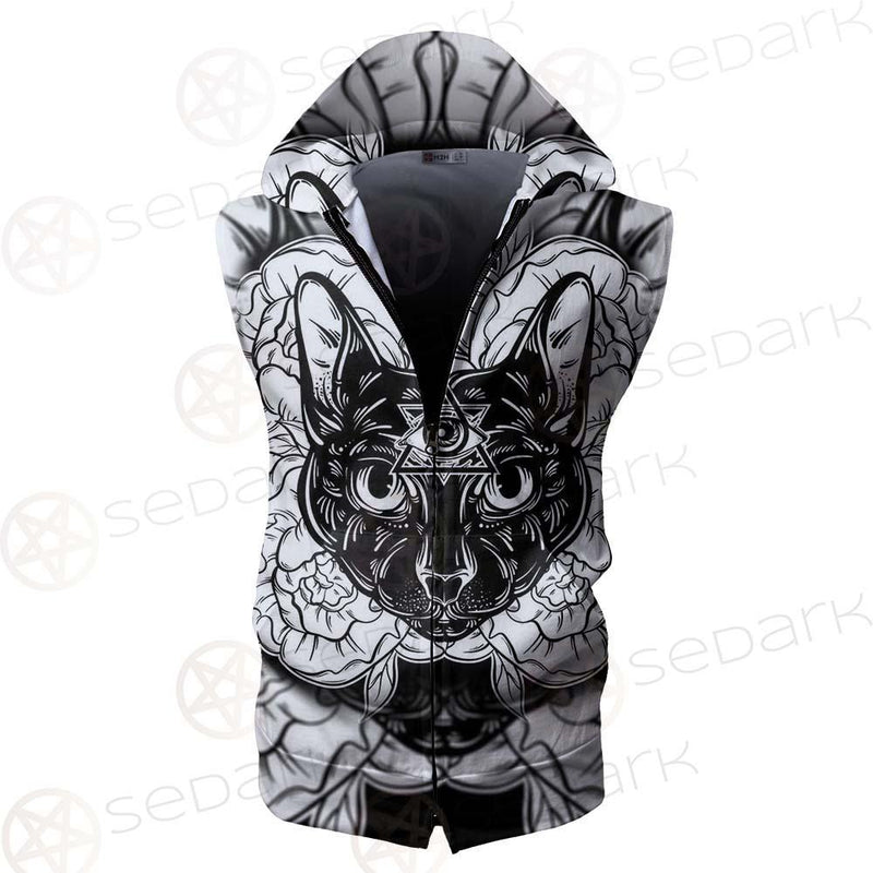 Ustration Of Cat With Flowers SDN-1057 Zip Sleeveless Hoodie