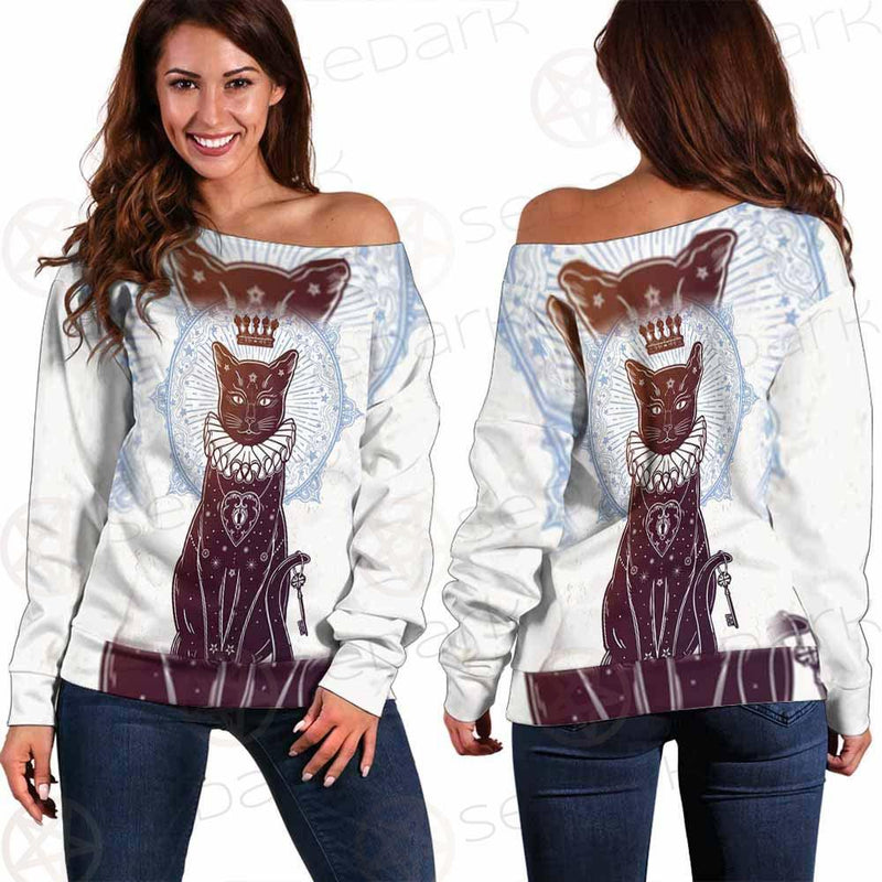 Black Cat Silhouette Portrait SDN-1059 Off Shoulder Sweaters