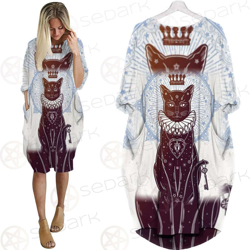 Black Cat Silhouette Portrait SDN-1059 Batwing Pocket Dress