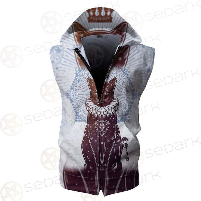 Black Cat Silhouette Portrait SDN-1059 Zip Sleeveless Hoodie
