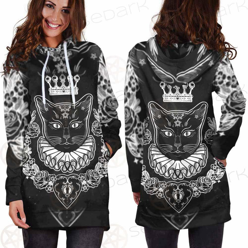 Black Cat Silhouette Portrait SDN-1060 Hoodie Dress
