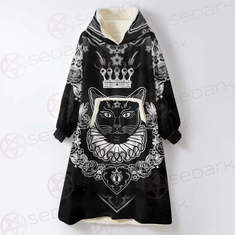 Black Cat Silhouette Portrait SDN-1060 Oversized Sherpa Blanket Hoodie