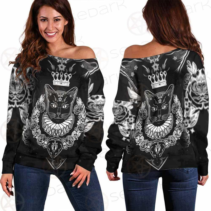 Black Cat Silhouette Portrait SDN-1060 Off Shoulder Sweaters