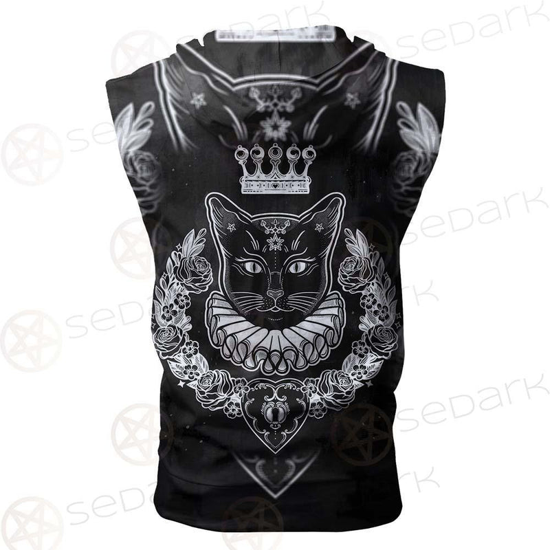 Black Cat Silhouette Portrait SDN-1060 Zip Sleeveless Hoodie