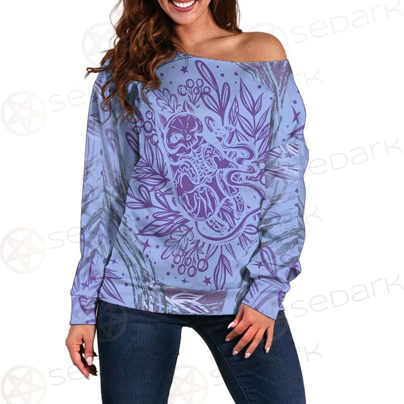Mystical Cat Skeleton Lies SDN-1061 Off Shoulder Sweaters