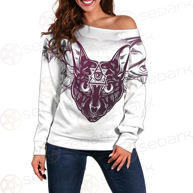 Mystical Elegant Cat SDN-1063 Off Shoulder Sweaters