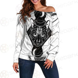 Hand Drawn Illustration Of Cat SDN-1064 Off Shoulder Sweaters