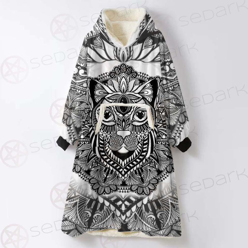 Cat Mystic And Mandala Tattoo SDN-1065 Oversized Sherpa Blanket Hoodie