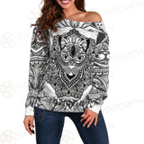 Cat Mystic And Mandala Tattoo SDN-1065 Off Shoulder Sweaters
