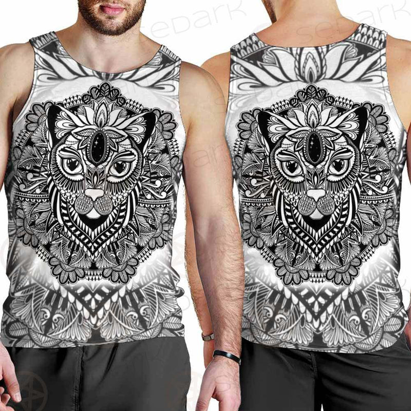 Cat Mystic And Mandala Tattoo SDN-1065 Men Tank-tops