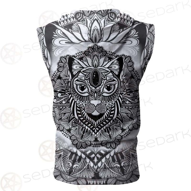 Cat Mystic And Mandala Tattoo SDN-1065 Zip Sleeveless Hoodie
