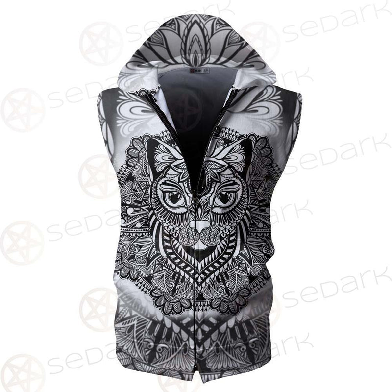 Cat Mystic And Mandala Tattoo SDN-1065 Zip Sleeveless Hoodie