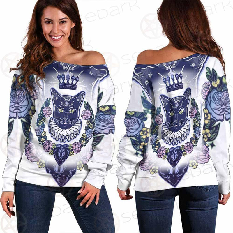 Black Cat Silhouette Portrait SDN-1066 Off Shoulder Sweaters