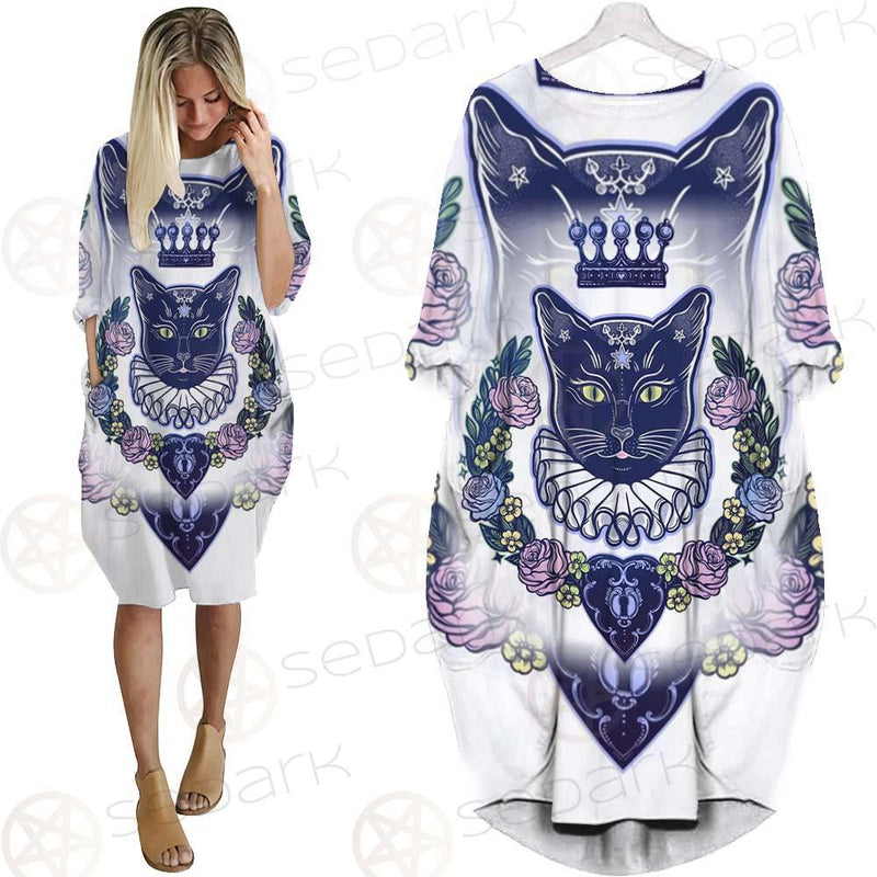 Black Cat Silhouette Portrait SDN-1066 Batwing Pocket Dress