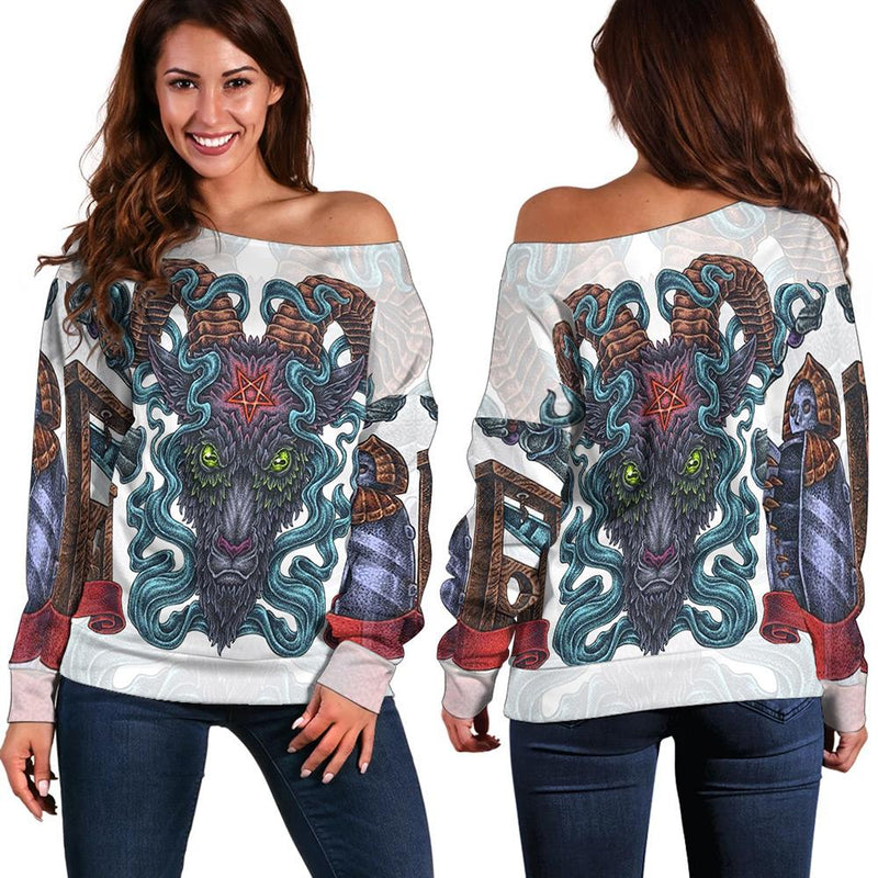 Infernal Torture Theme Tattoos Off Shoulder Sweaters