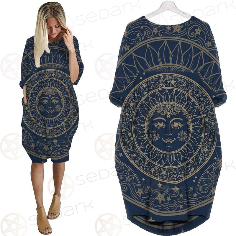 Sun Face With Stars Medallion Ornament SDN-1071 Batwing Pocket Dress