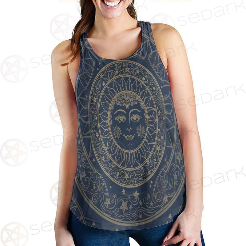 Sun Face With Stars Medallion Ornament SDN-1071 Women Tank Top
