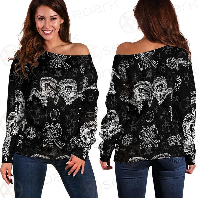 Devils Head With Horns SDN-1079 Off Shoulder Sweaters