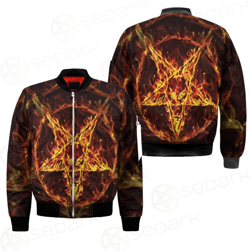 Satanic Fire Pentagram Bomber Jacket