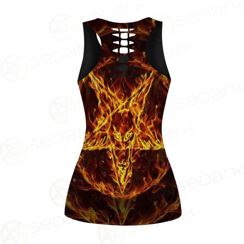 Satanic Fire Pentagram Hollow Out Tank Top