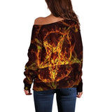 Satanic Fire Pentagram Off Shoulder Sweaters