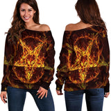 Satanic Fire Pentagram Off Shoulder Sweaters