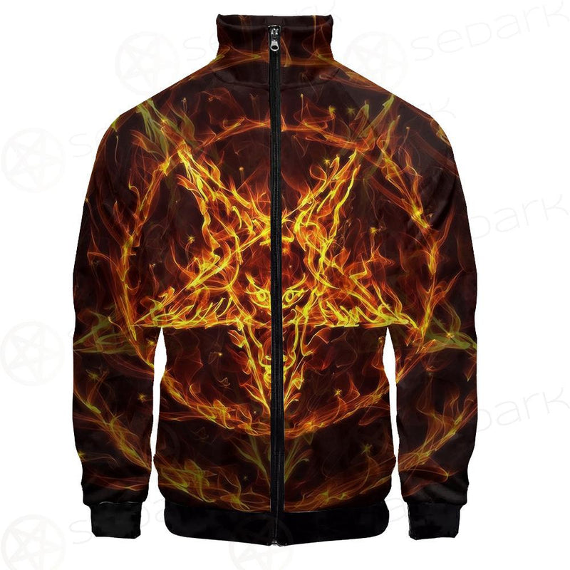 Satanic Fire Pentagram Stand-up Collar Jacket