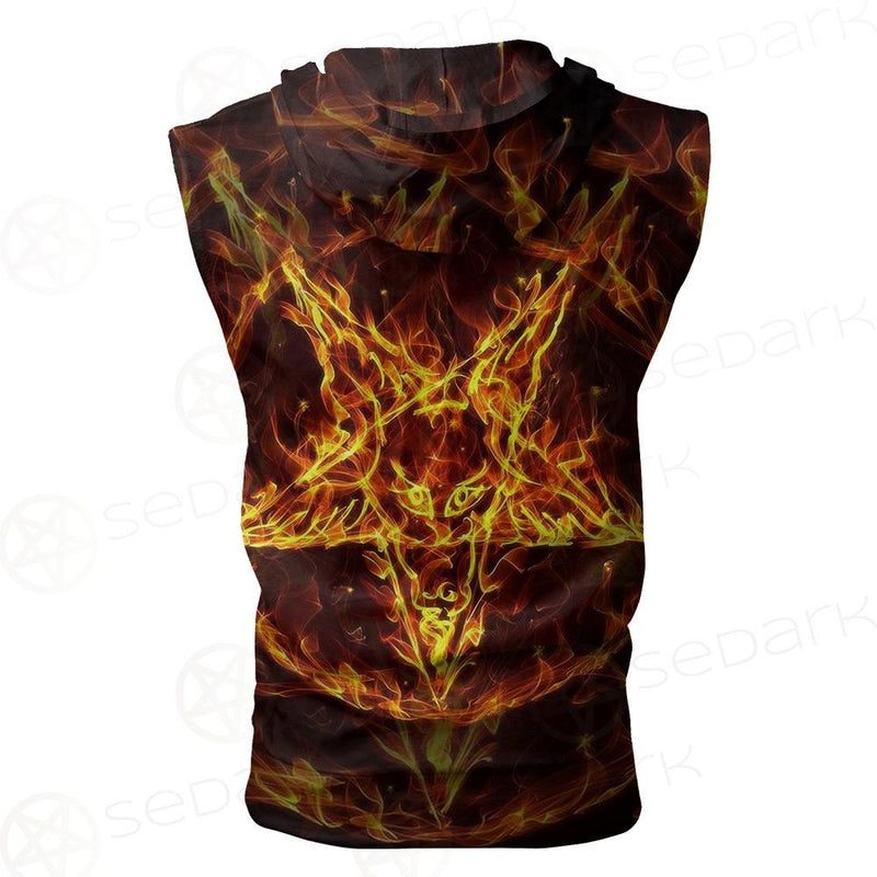 Satanic Fire Pentagram Zip Sleeveless Hoodie