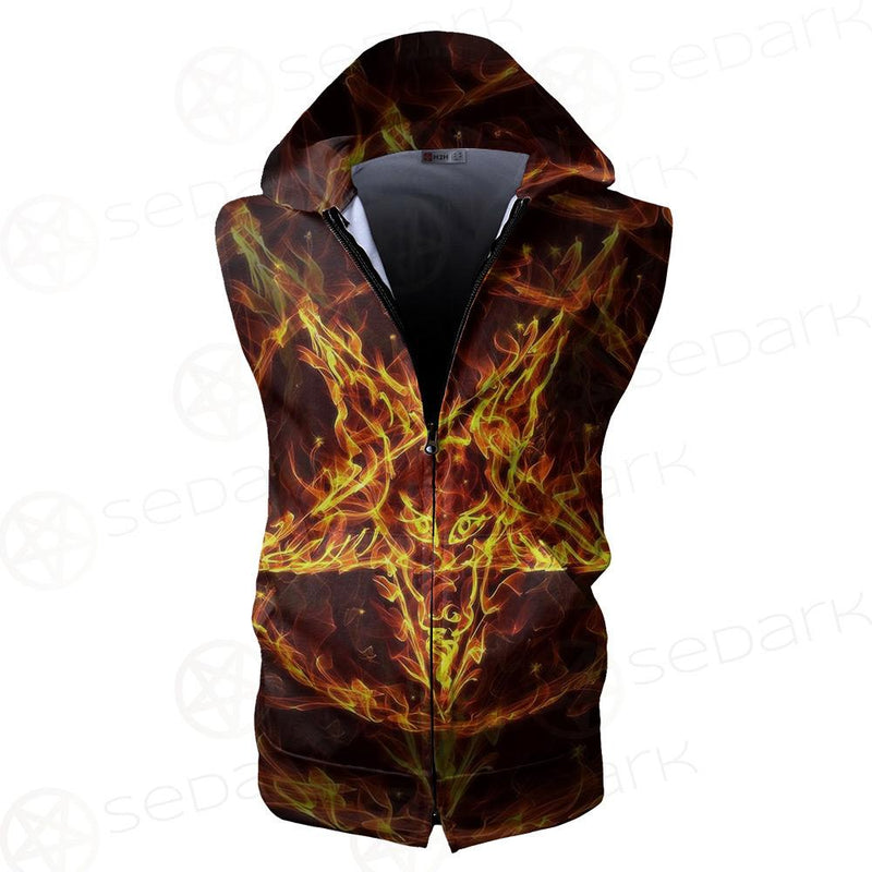Satanic Fire Pentagram Zip Sleeveless Hoodie