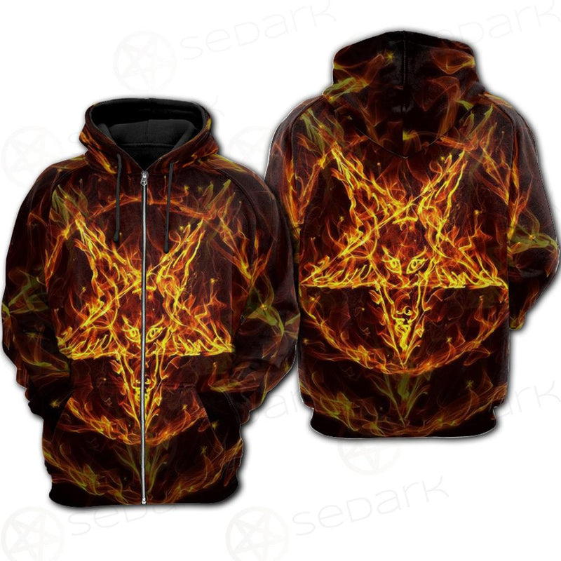 Satanic Fire Pentagram Hoodie Raglan Zip