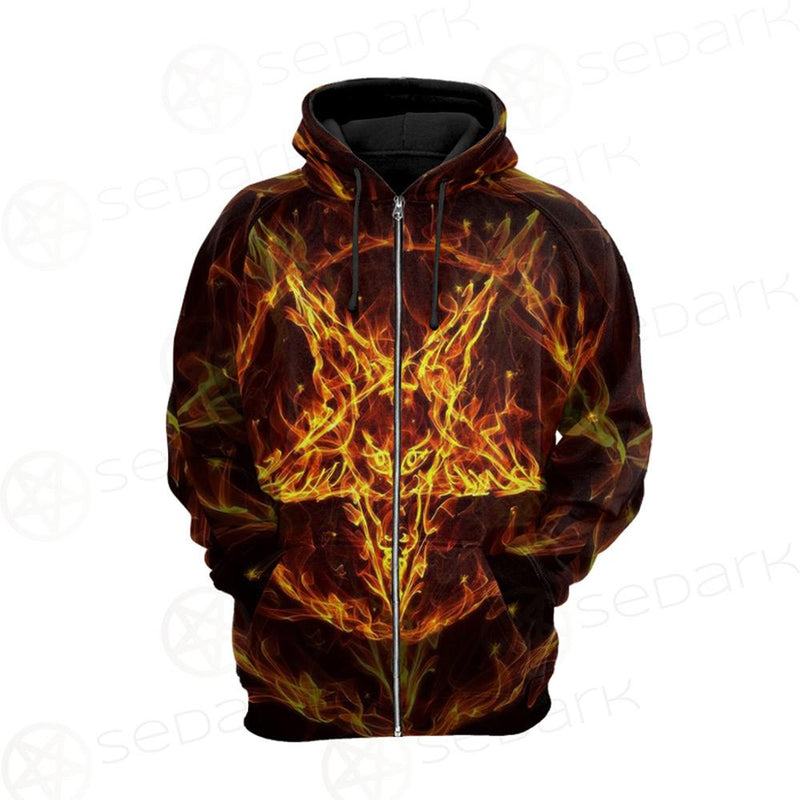 Satanic Fire Pentagram Hoodie Raglan Zip