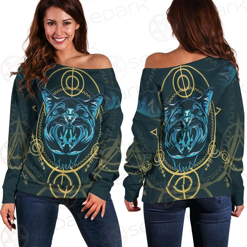 Modeling And Using Pop Art Coloring SDN-1084 Off Shoulder Sweaters