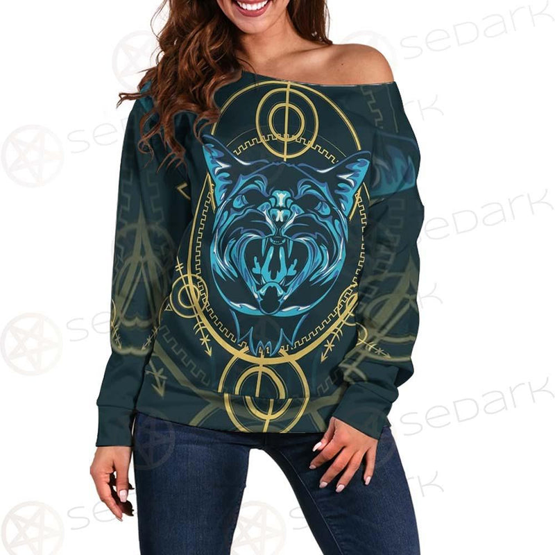 Modeling And Using Pop Art Coloring SDN-1084 Off Shoulder Sweaters