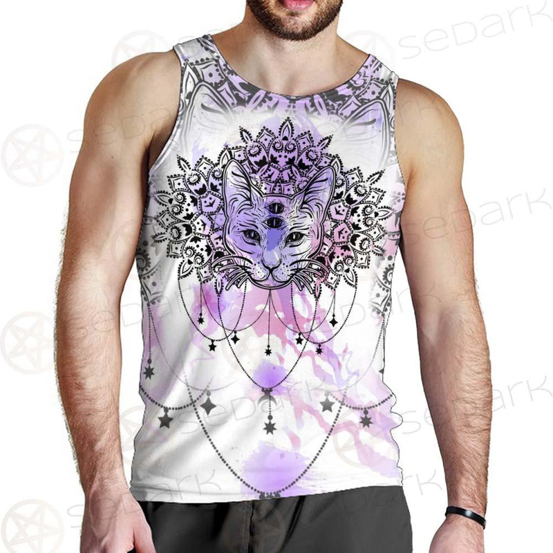 Dreamcatcher With Four Eyed Cat SDN-1086 Men Tank-tops