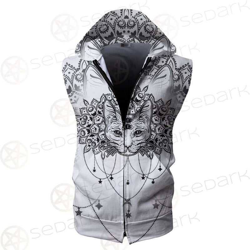 Dreamcatcher With Four Eyed Cat SDN-1087 Zip Sleeveless Hoodie
