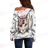 Illustration With Four Eyed Magic Cat SDN-1088 Off Shoulder Sweaters