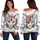 Illustration With Four Eyed Magic Cat SDN-1088 Off Shoulder Sweaters