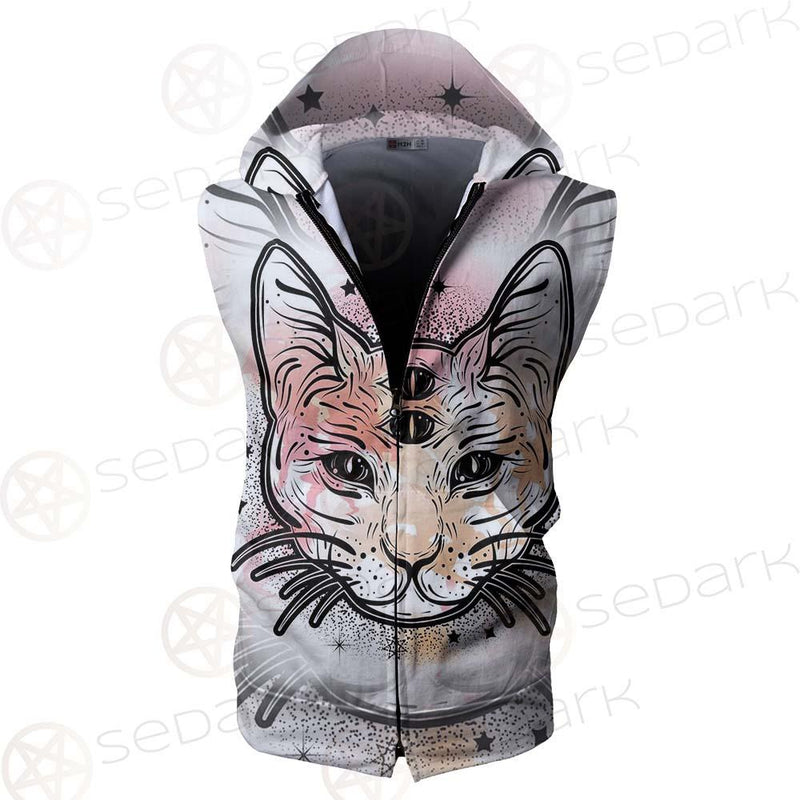 Illustration With Four Eyed Magic Cat SDN-1088 Zip Sleeveless Hoodie