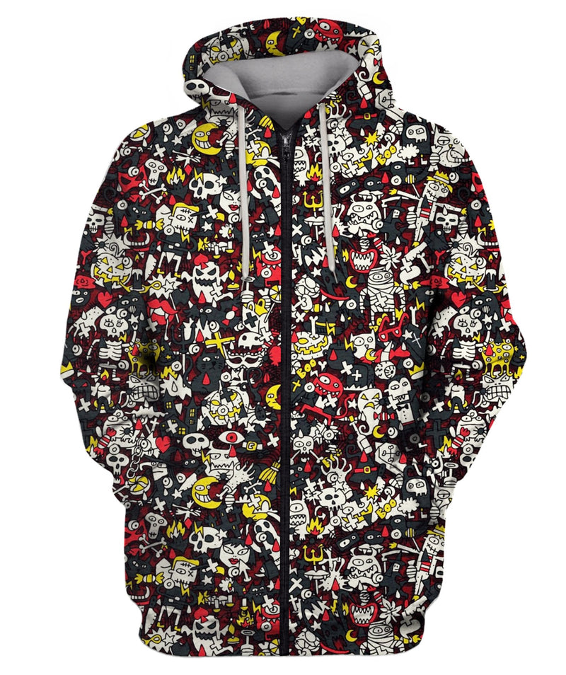 Mini Doodle Drawings Zip Hoodie