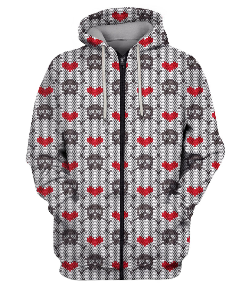 Crossbones And Hearts Zip Hoodie