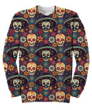 Sugar Skulls And Flowers On Dark Sweatshirt