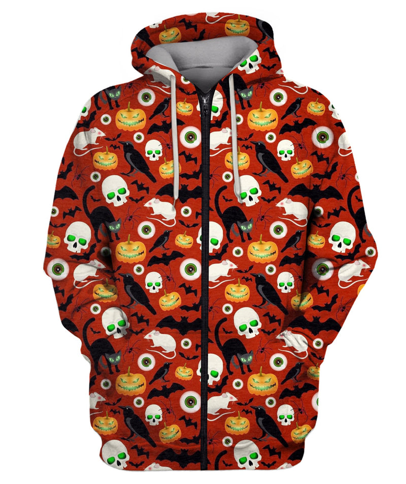 Pumpkins Black Cats White Rats Crows Bats Zip Hoodie