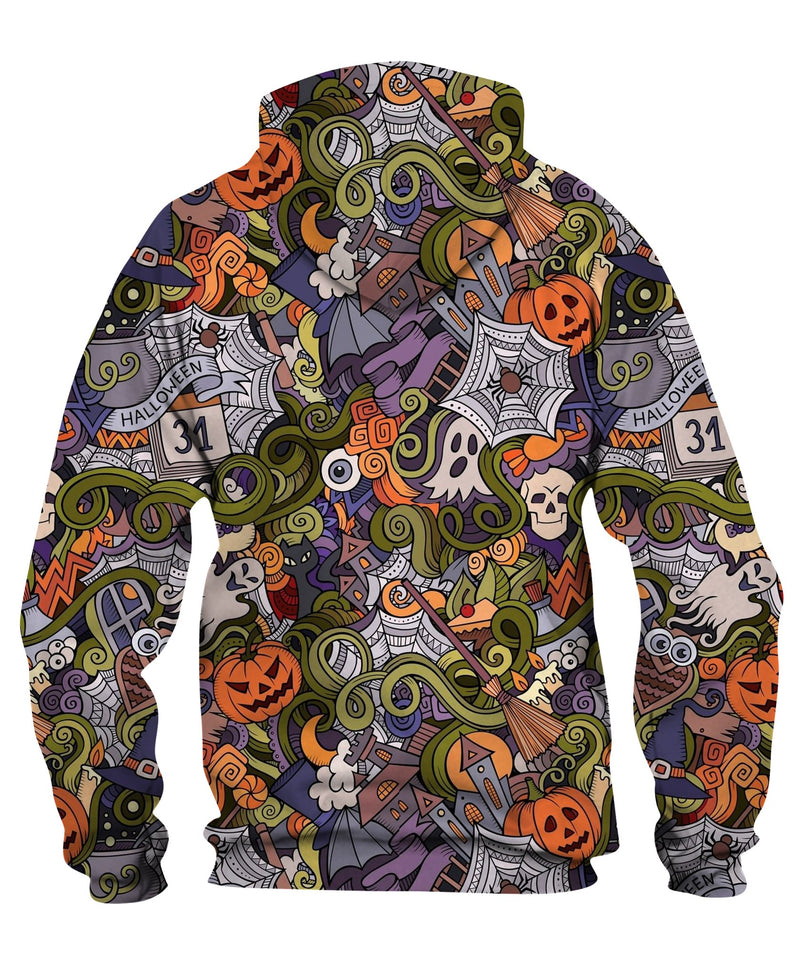Cartoon Vector Hand-Drawn Zip Hoodie