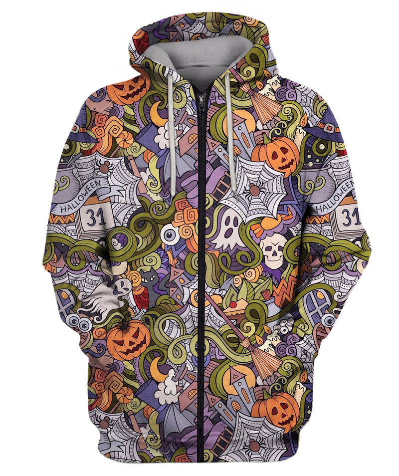 Cartoon Vector Hand-Drawn Zip Hoodie
