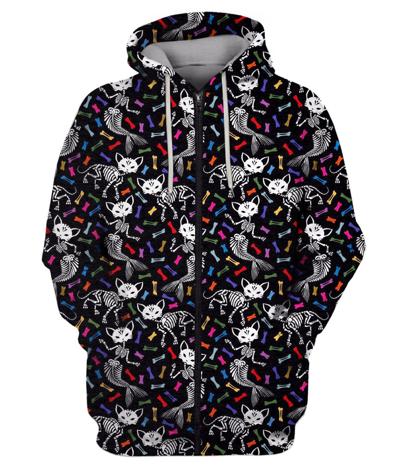 Skeletons Of Cats And Mermaids Zip Hoodie